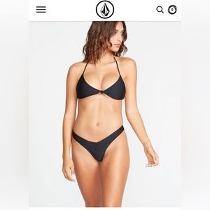 Volcom Simply Seamless Triangle Bikini Set Black NWT